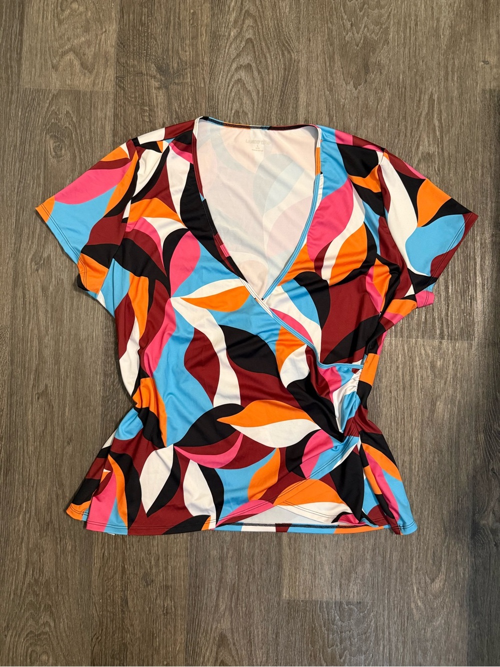 Lands' End Multi-Color Abstract Wrap-Style Blouse